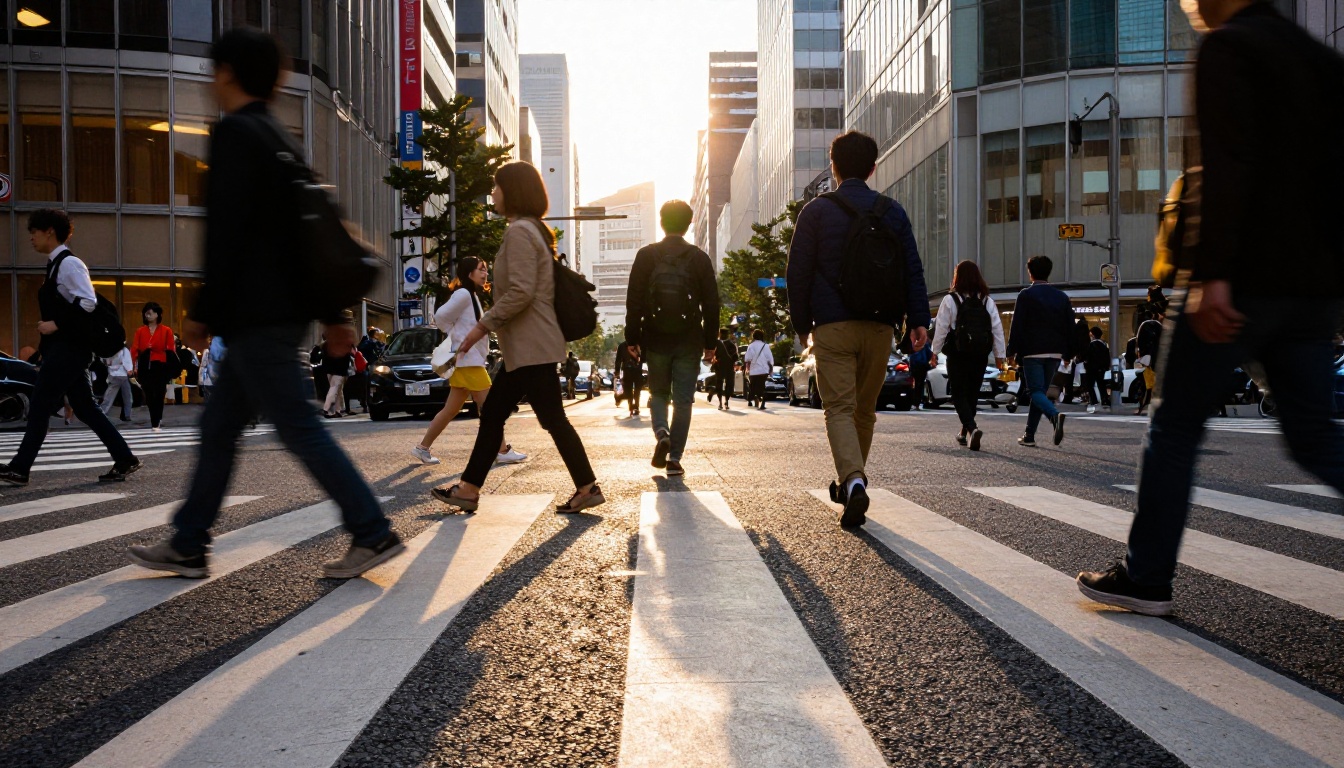 Street photography scene showing natural motion and cinematic depth