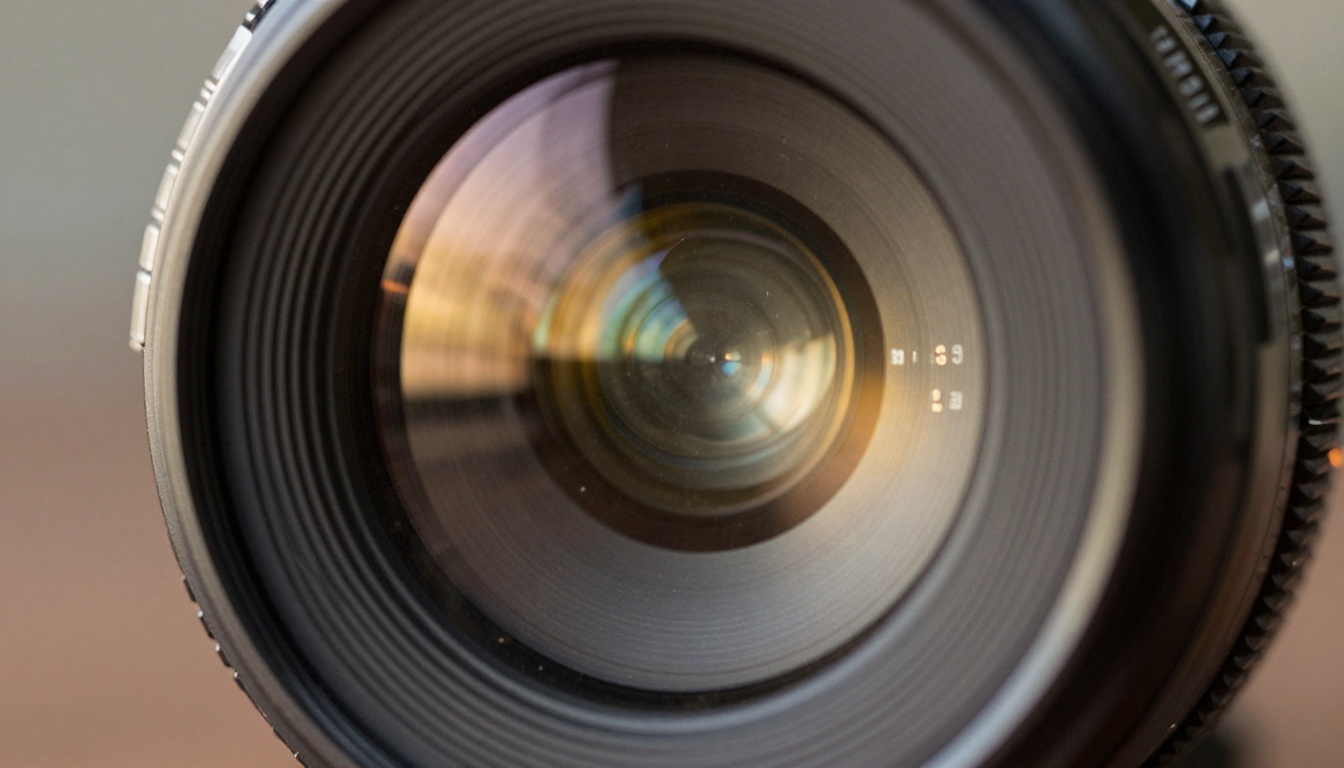 Extreme close-up macro of a cinema prime lens glass element