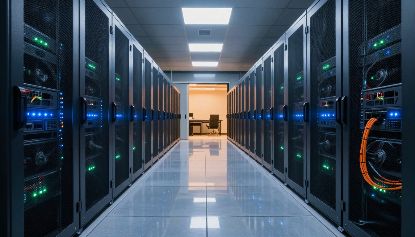 Data center server room with AI processing infrastructure