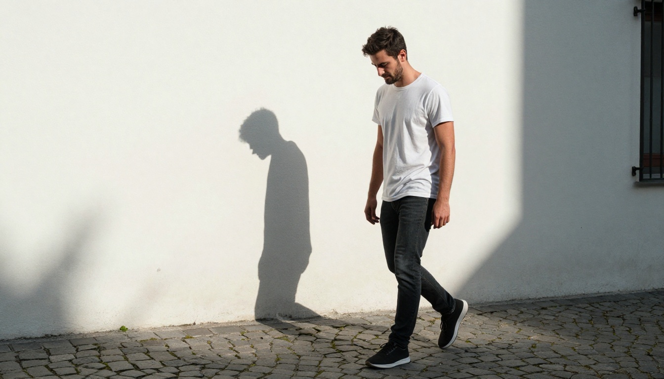 Person walking through a naturally lit urban alley, street photography with authentic morning light and cobblestone texture