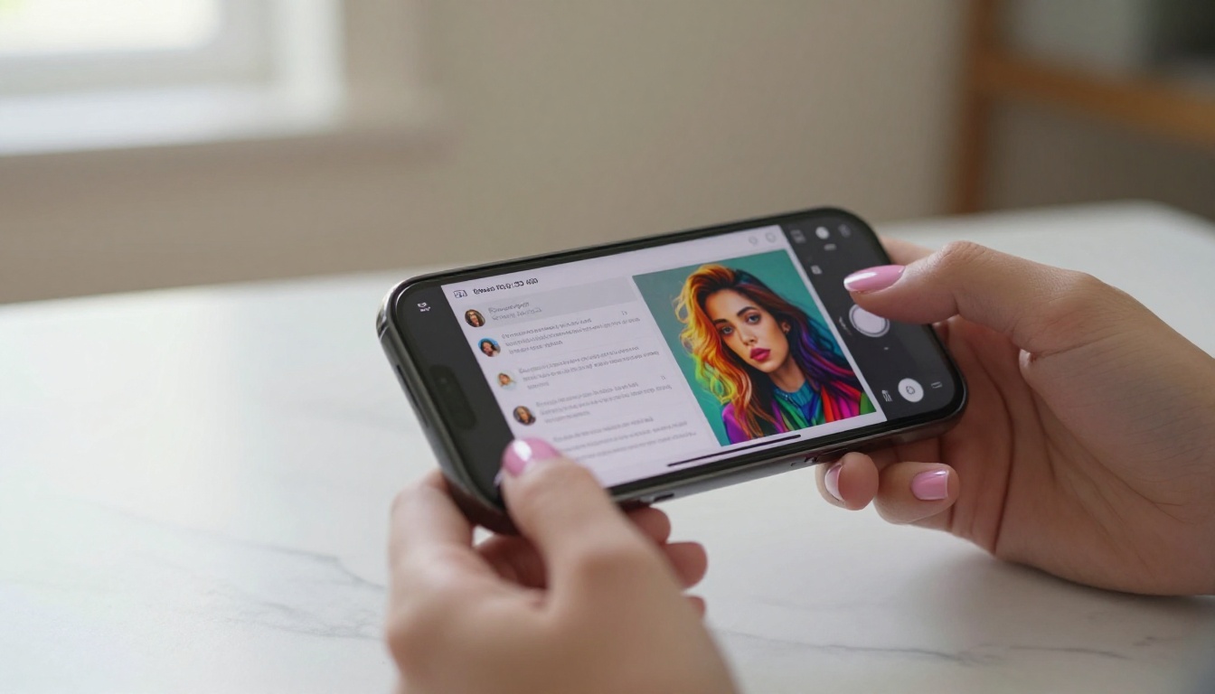 Smartphone displaying AI image generation interface with photorealistic portrait output visible on screen