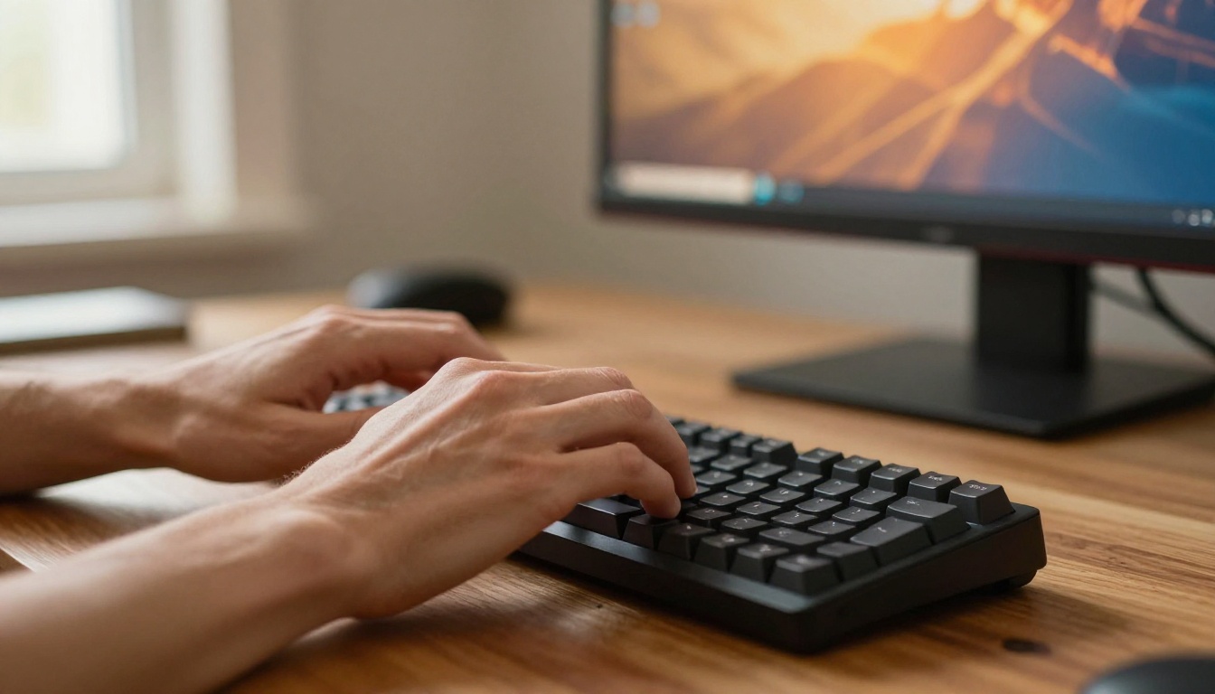 Hands working on AI generation keyboard setup