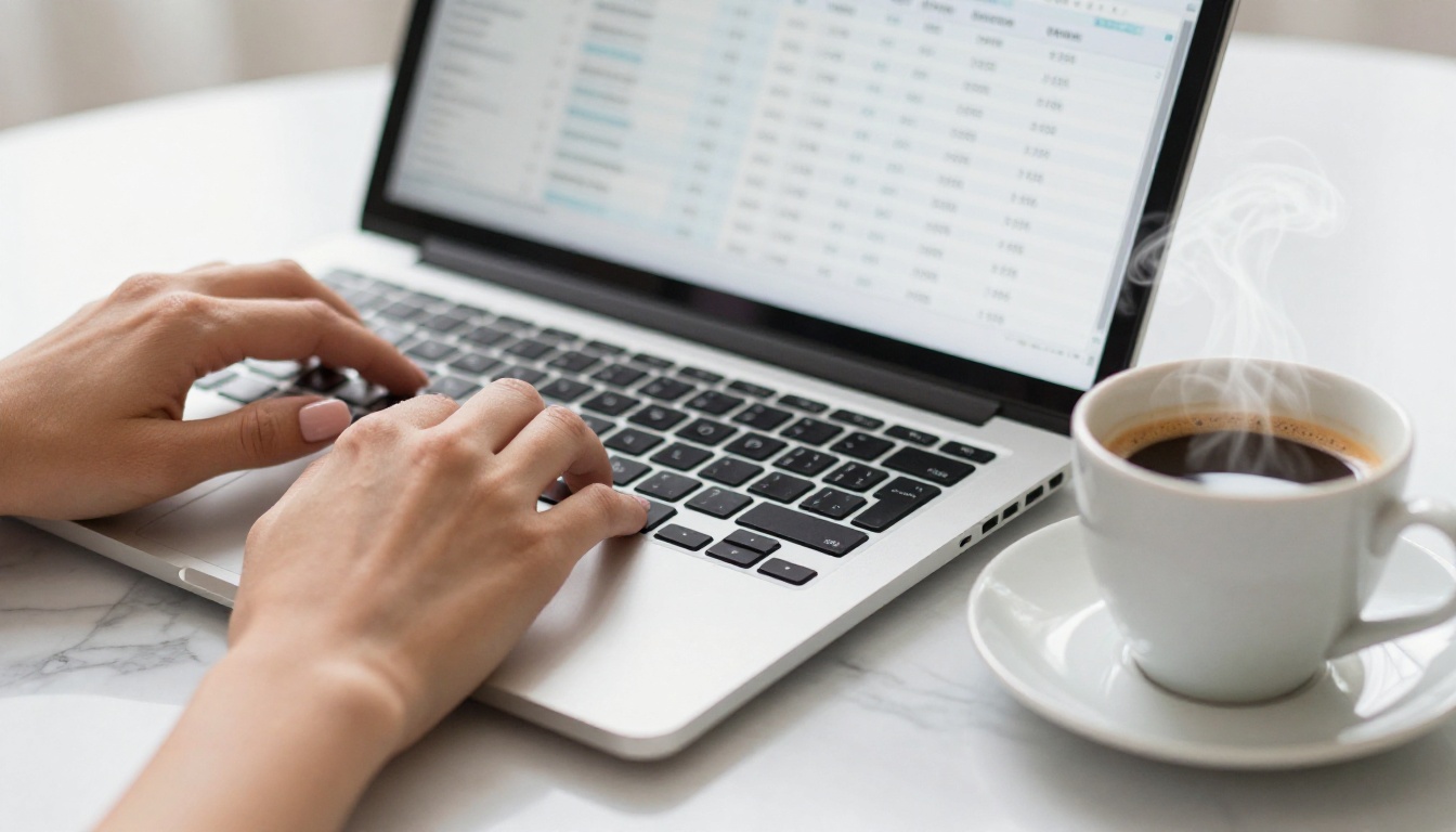 Close-up of hands reviewing pricing spreadsheet on laptop Close-up of hands reviewing pricing spreadsheet on laptop