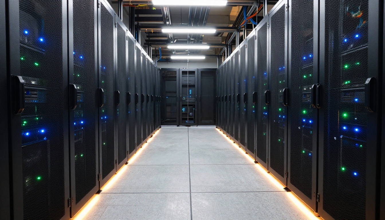 Professional data center with rows of server racks Professional data center with rows of server racks