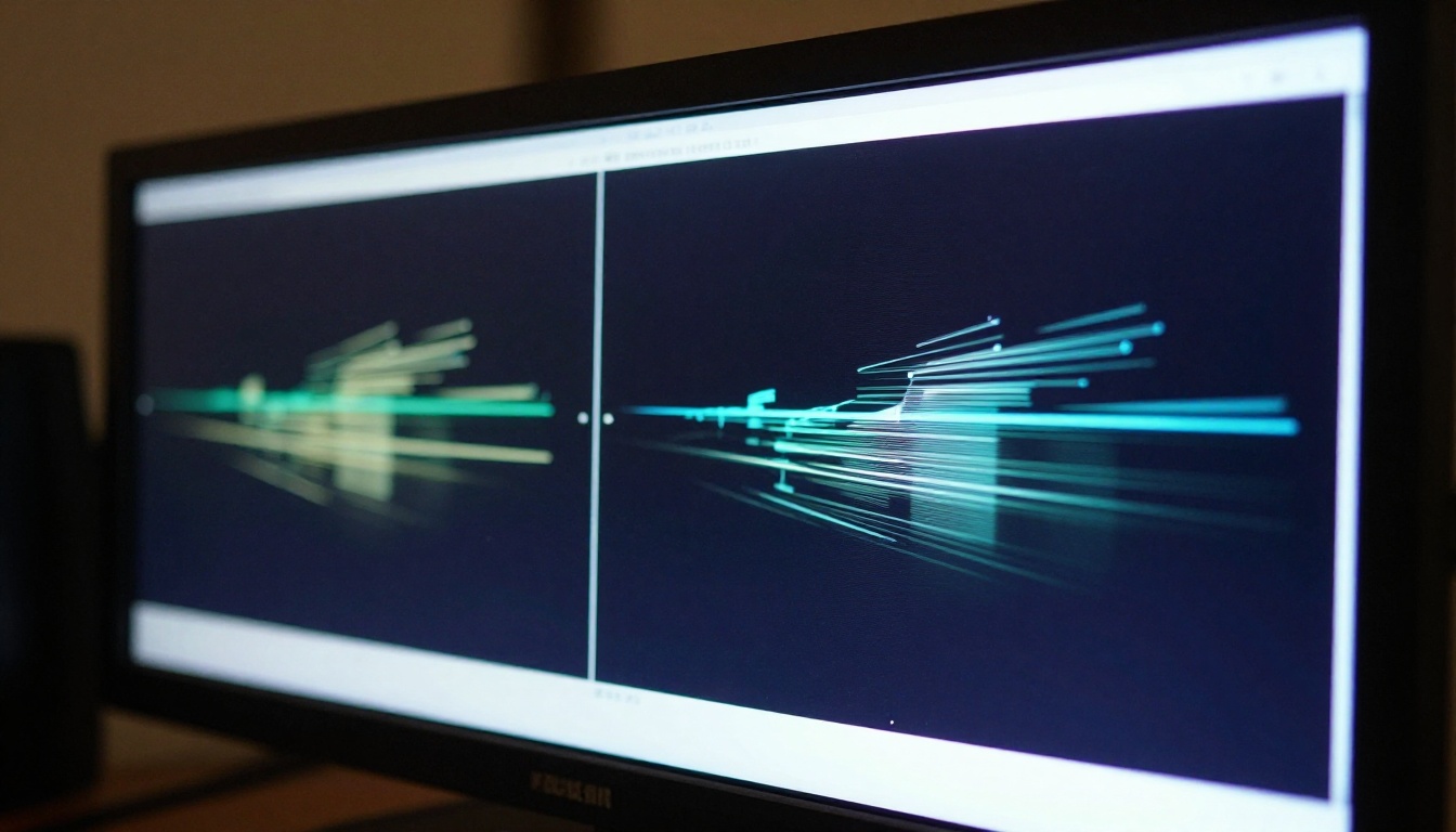 Cinema monitor showing AI video comparison frames side by side