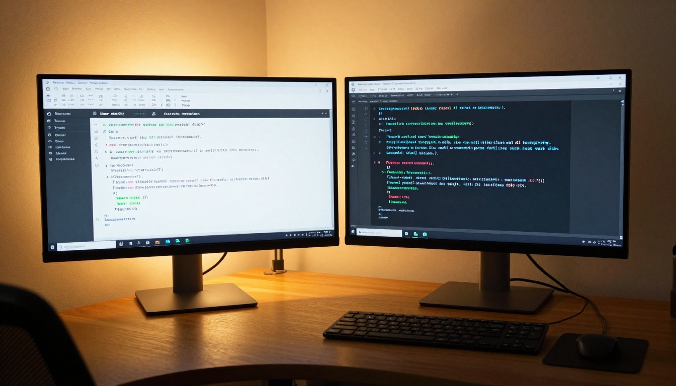 Two monitors side by side showing AI response time comparison