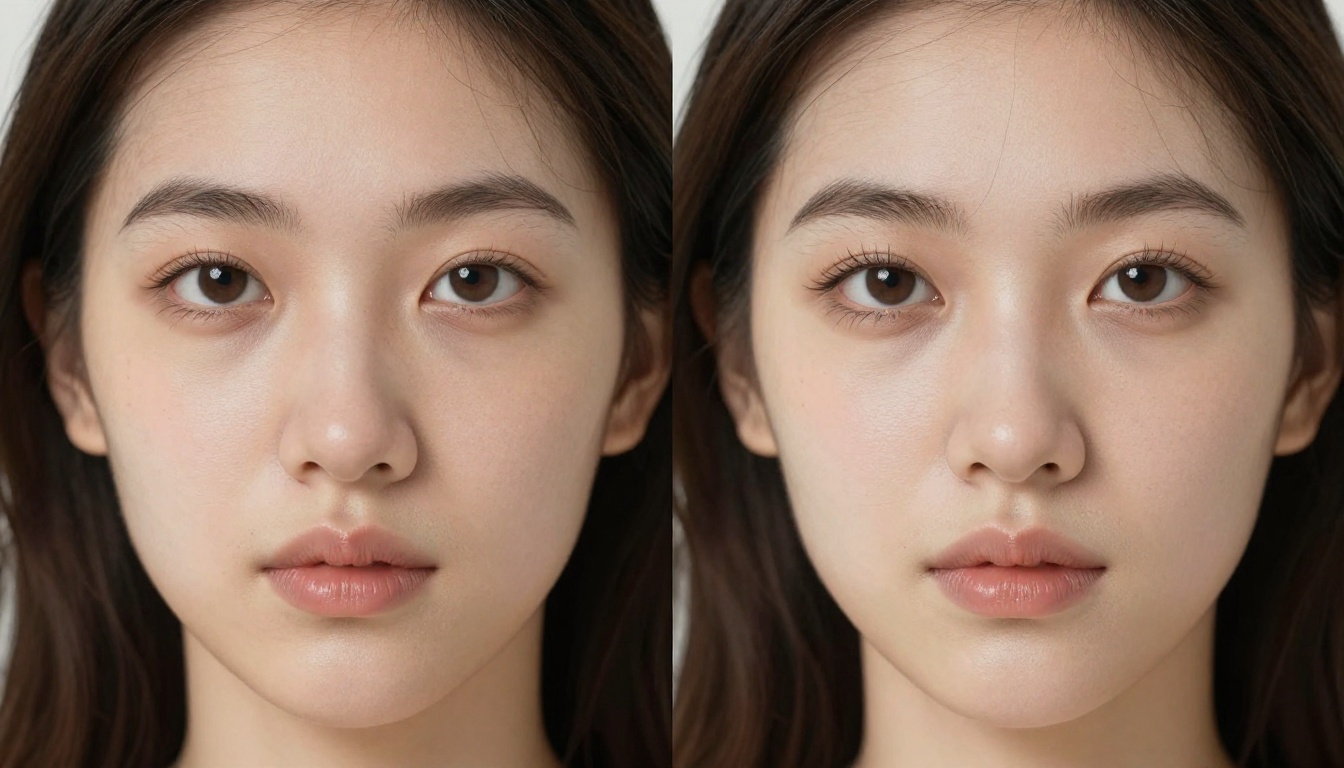 Portrait inpainting comparison showing AI skin retouching quality side by side with natural pore texture preservation