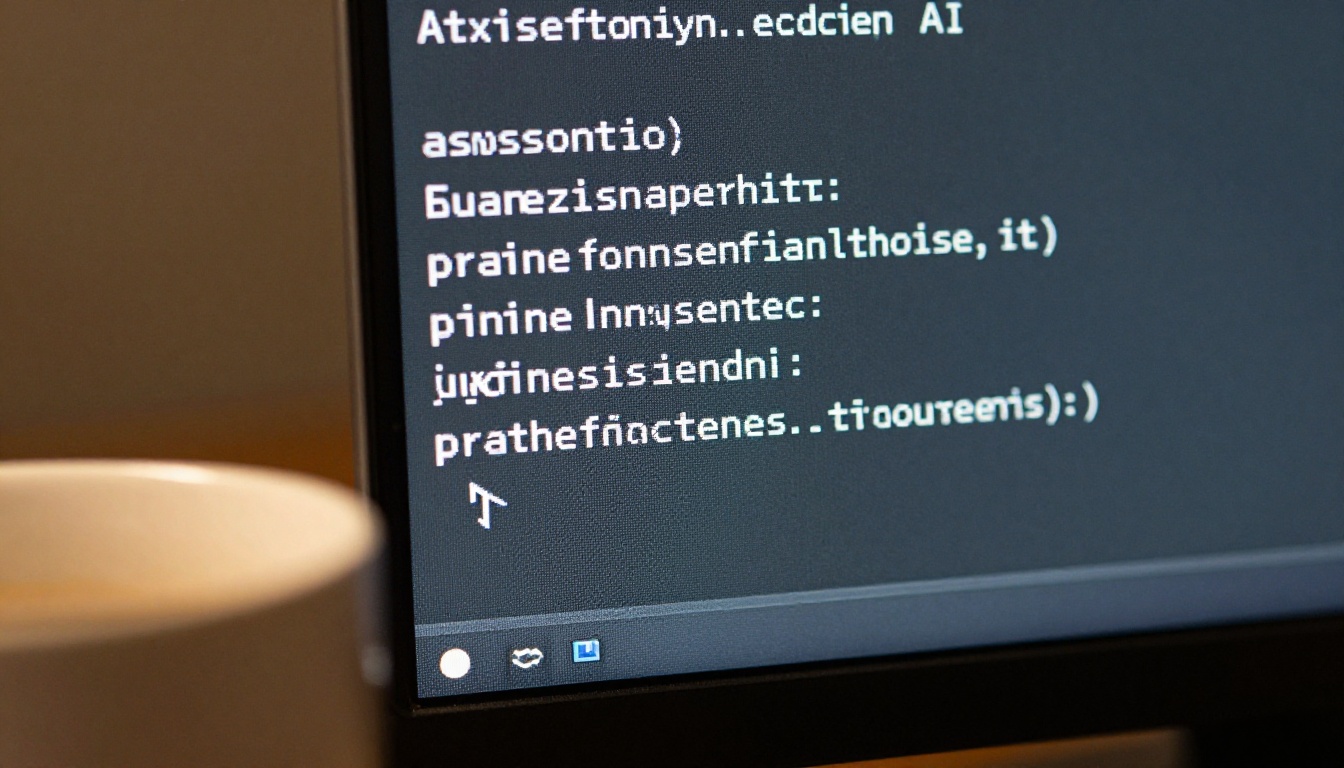 Monitor close-up with terminal cursor blinking after AI assistant response text