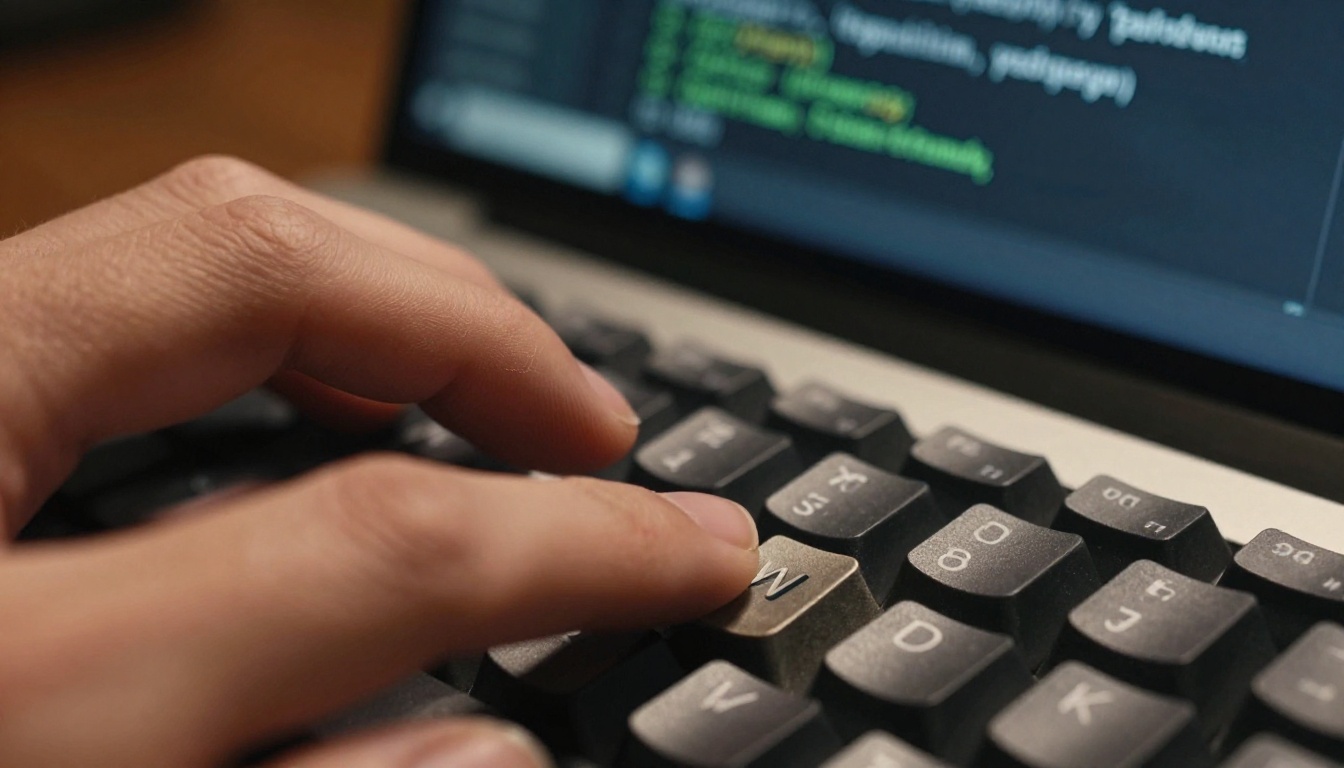 Close-up of hands typing API configuration code on a mechanical keyboard