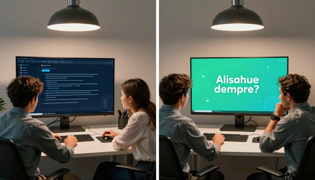 Two developers at side-by-side workstations comparing different AI interfaces