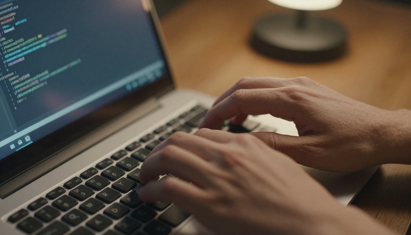 Close-up of a developer's hands mid-keystroke on a mechanical keyboard