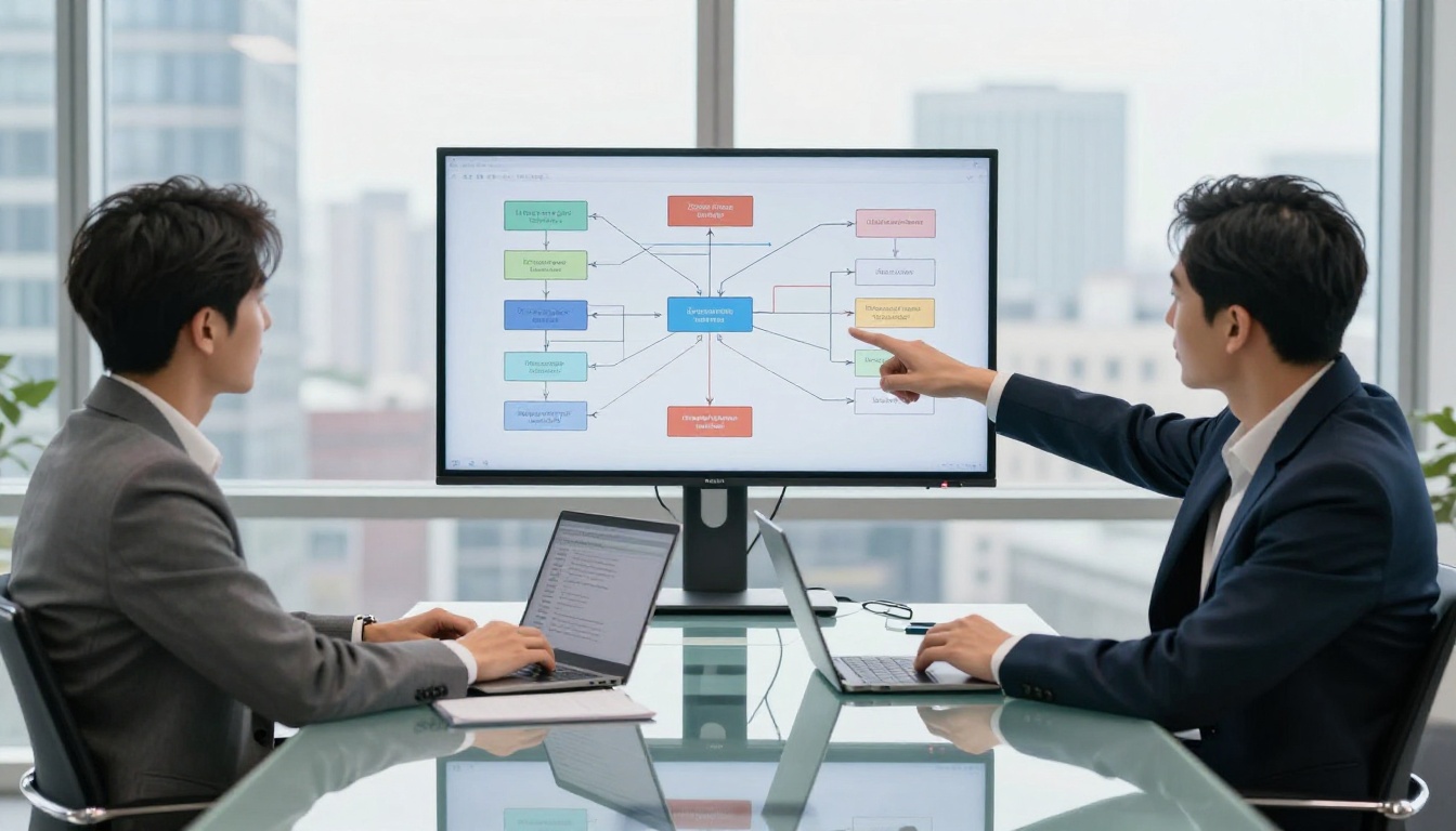 Two professionals collaborating at conference table