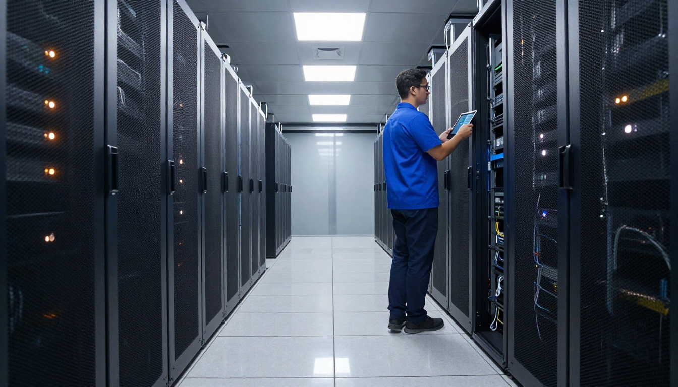 Data center server corridor representing the AI infrastructure behind modern model support