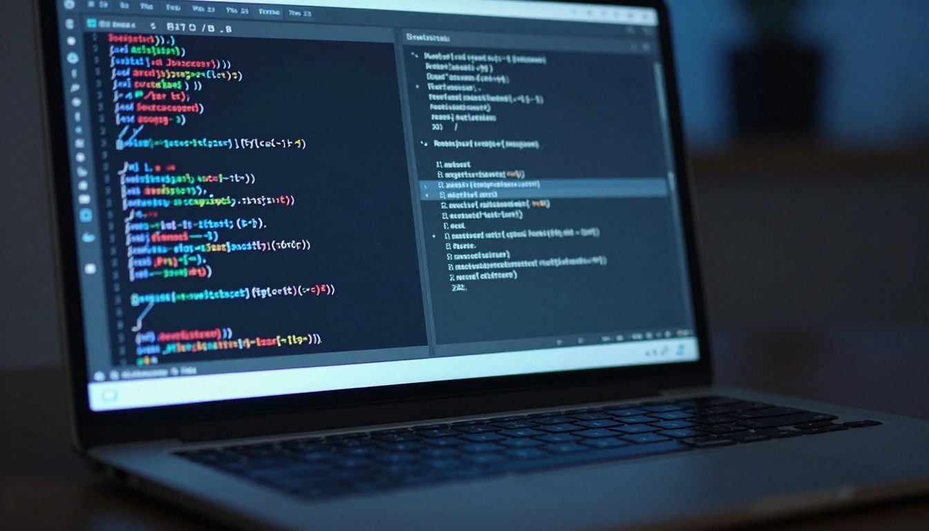 Split screen laptop showing messy code vs clean refactored version