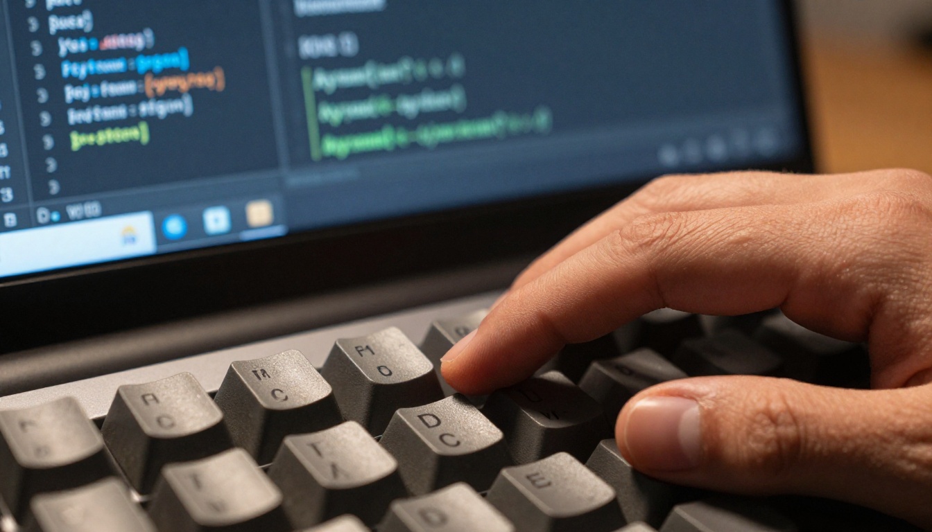 Developer hands on keyboard with code completion