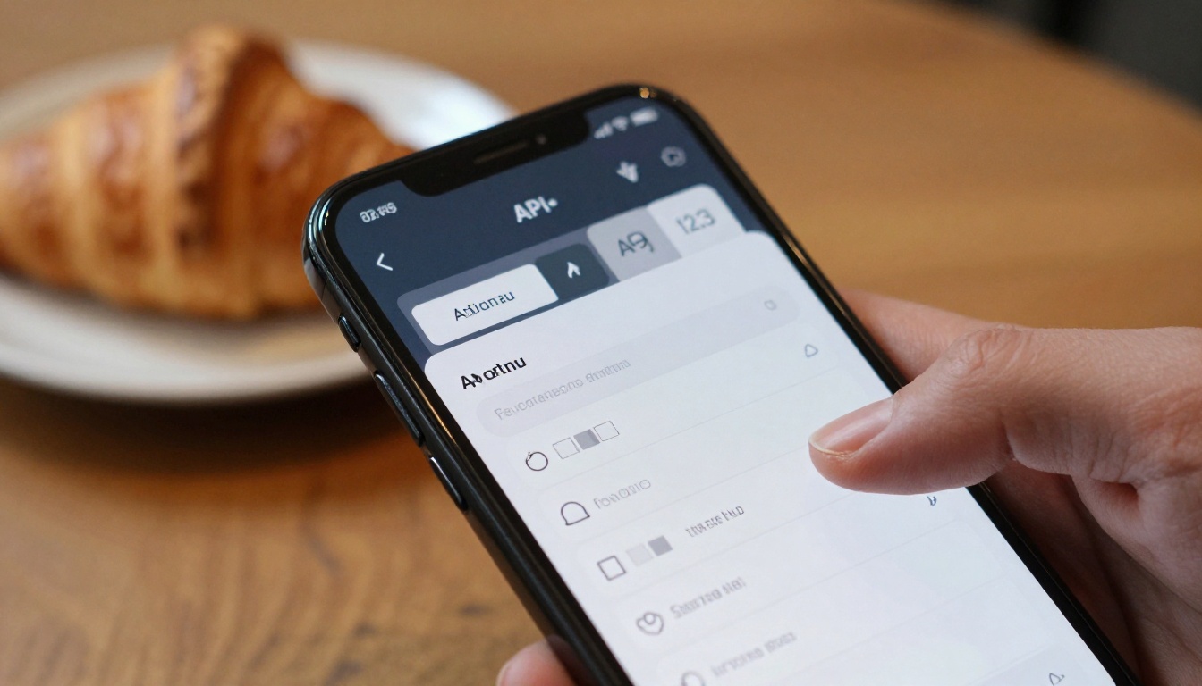 Close-up of a smartphone displaying an API authentication dashboard held over a café table