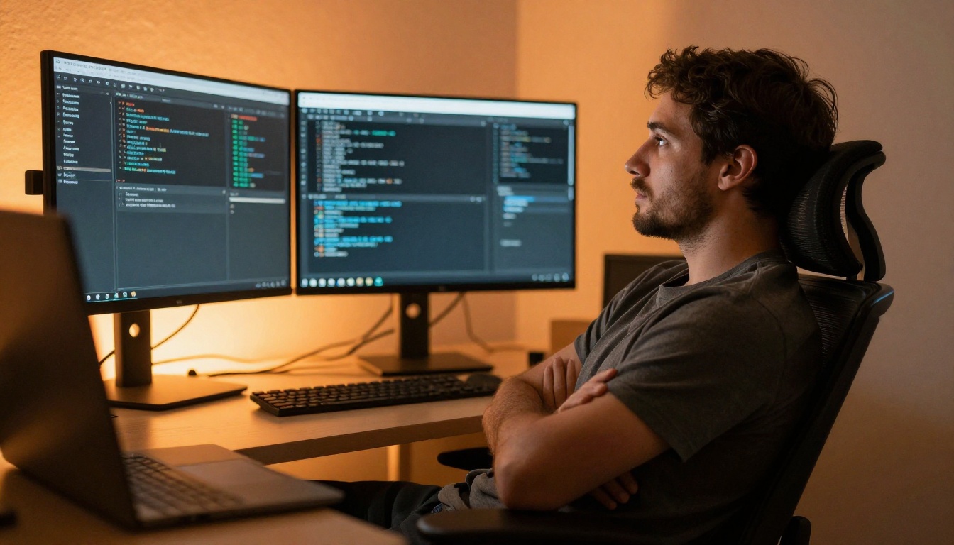 Developer thinking at terminal