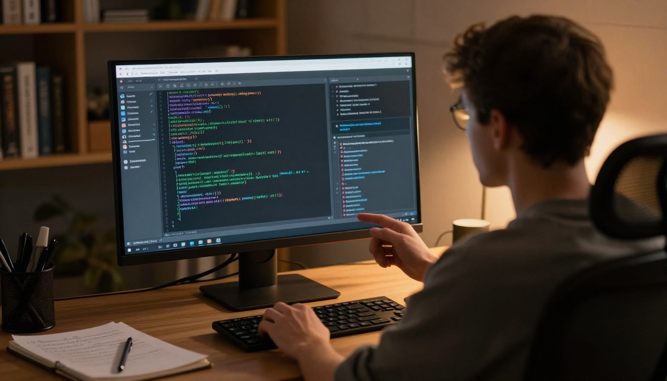 Developer reviewing split-pane terminal and AI assistant panel