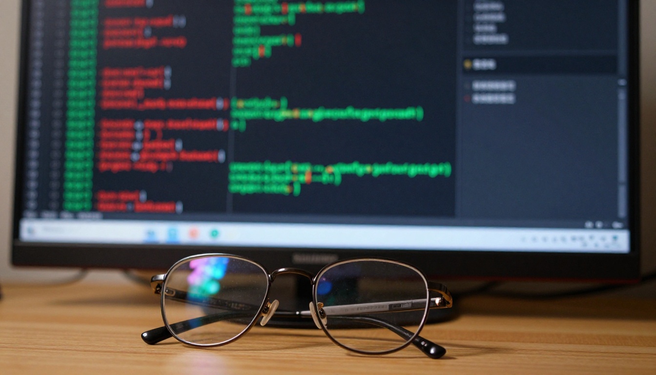 Monitor showing code diff with red and green line highlights