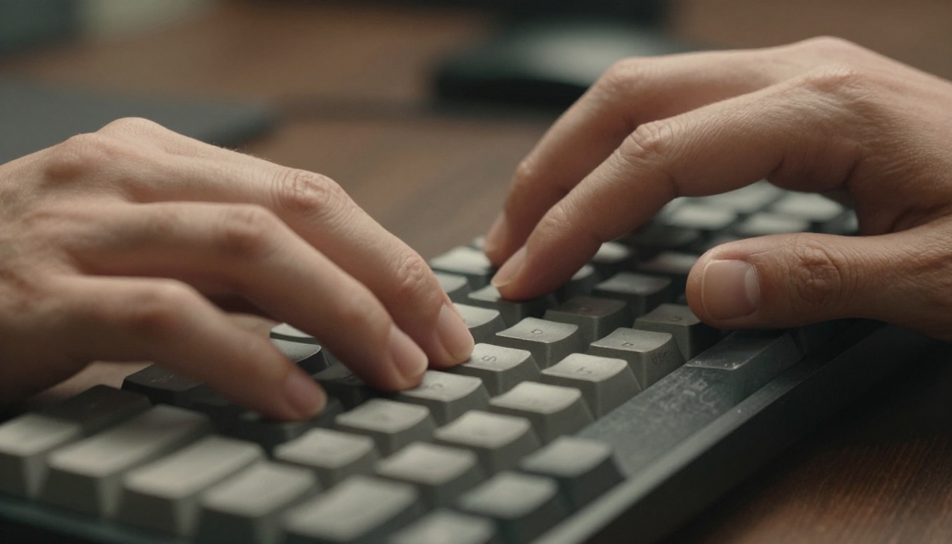 Developer hands on mechanical keyboard in warm office light