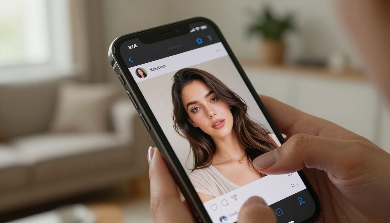 Smartphone screen showing AI-generated photorealistic portrait on image creation app