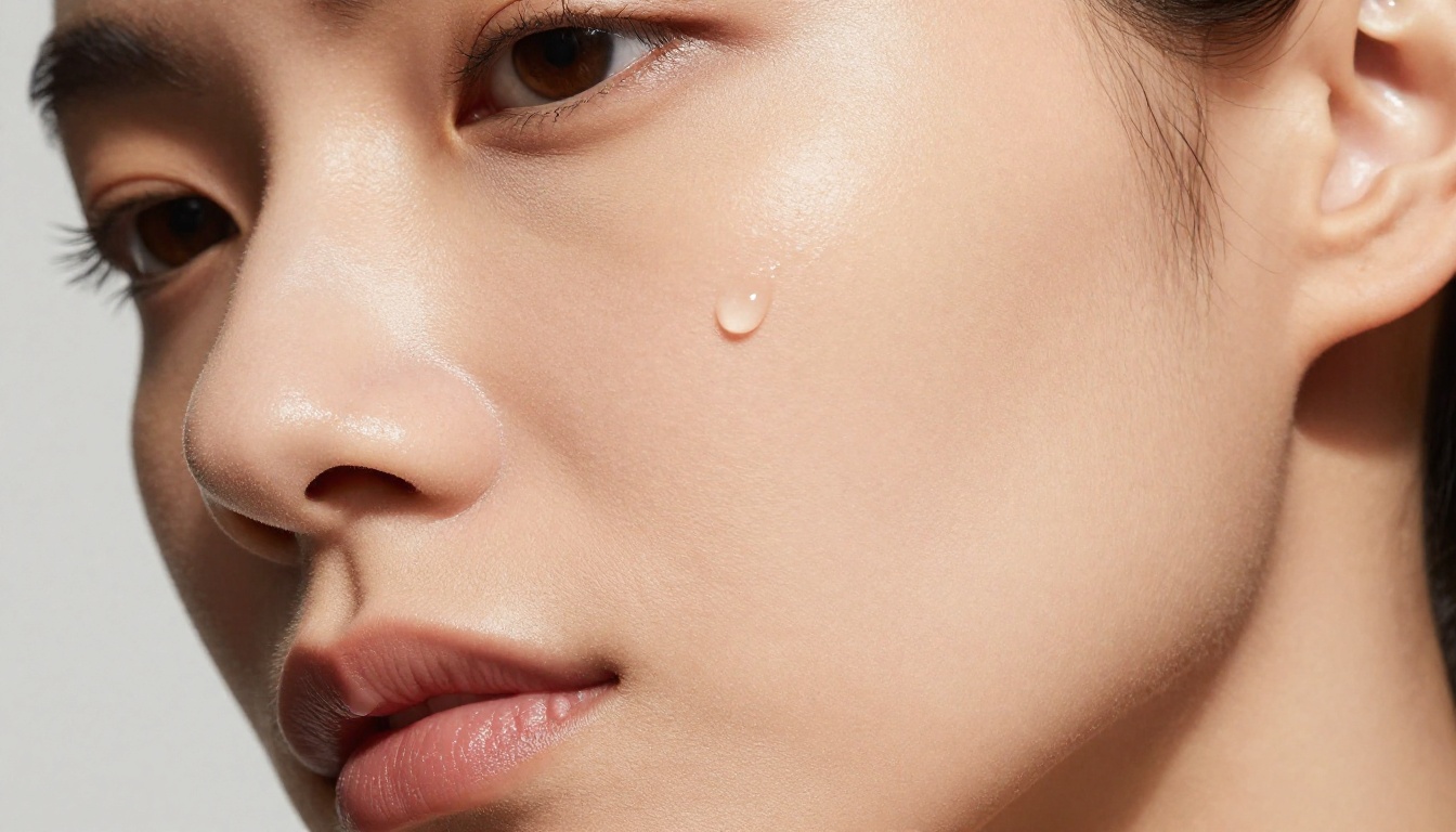 Close-up profile beauty shot of a woman with natural skin texture and directional studio lighting