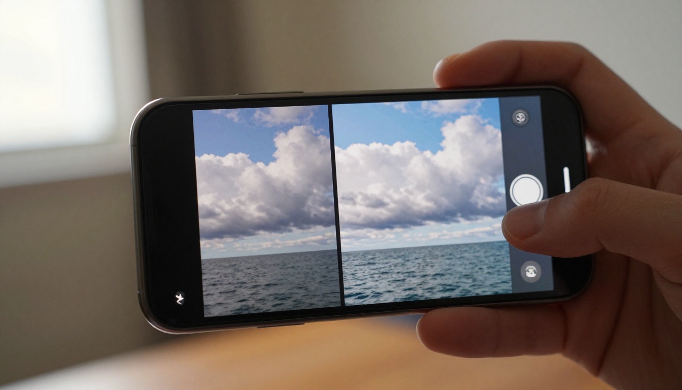 Smartphone held in hand showing AI image-to-video before and after comparison on screen