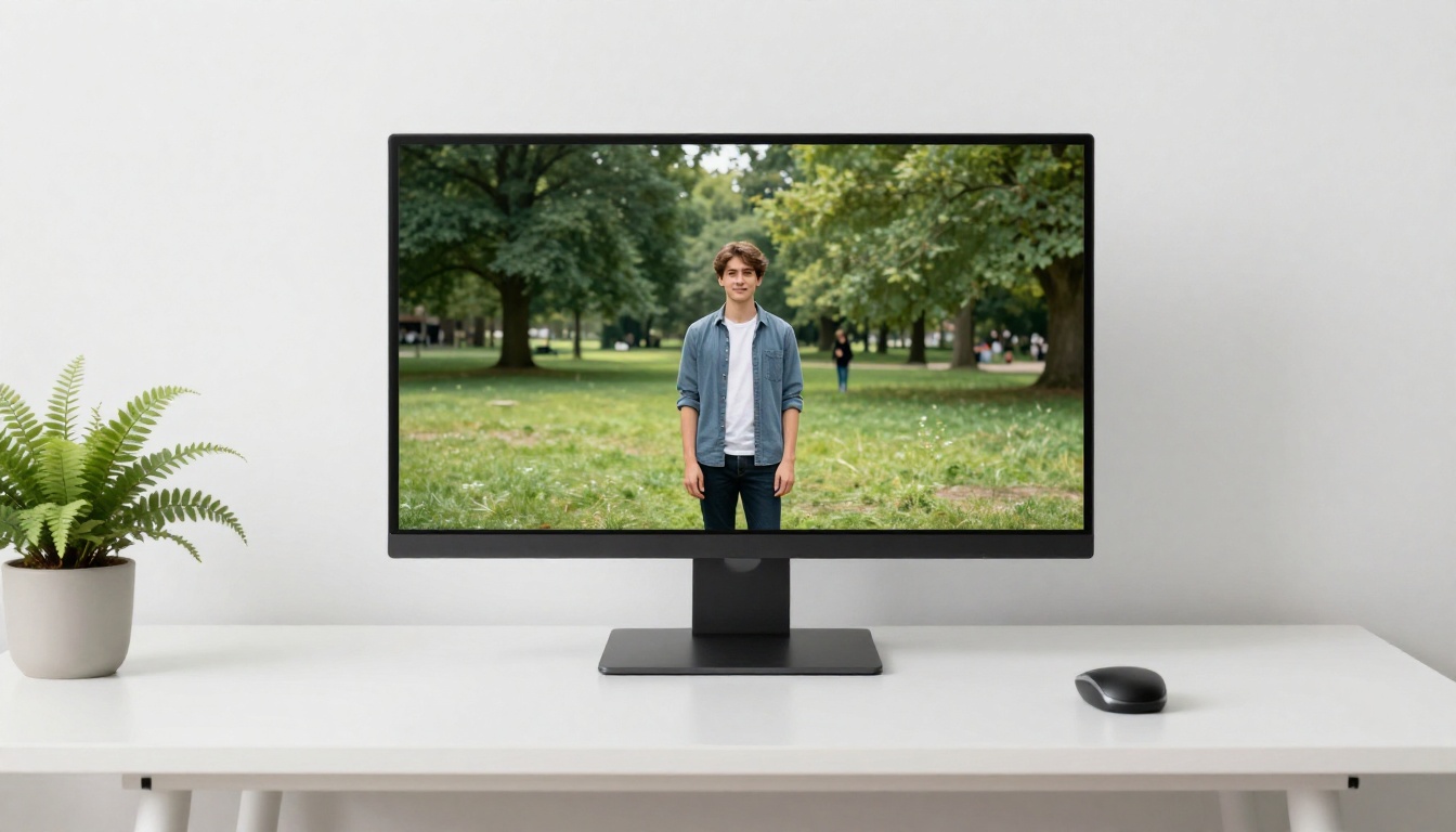 AI object removal from video footage demonstration on a clean studio monitor