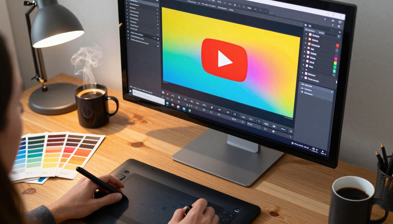YouTube creator thumbnail design workspace