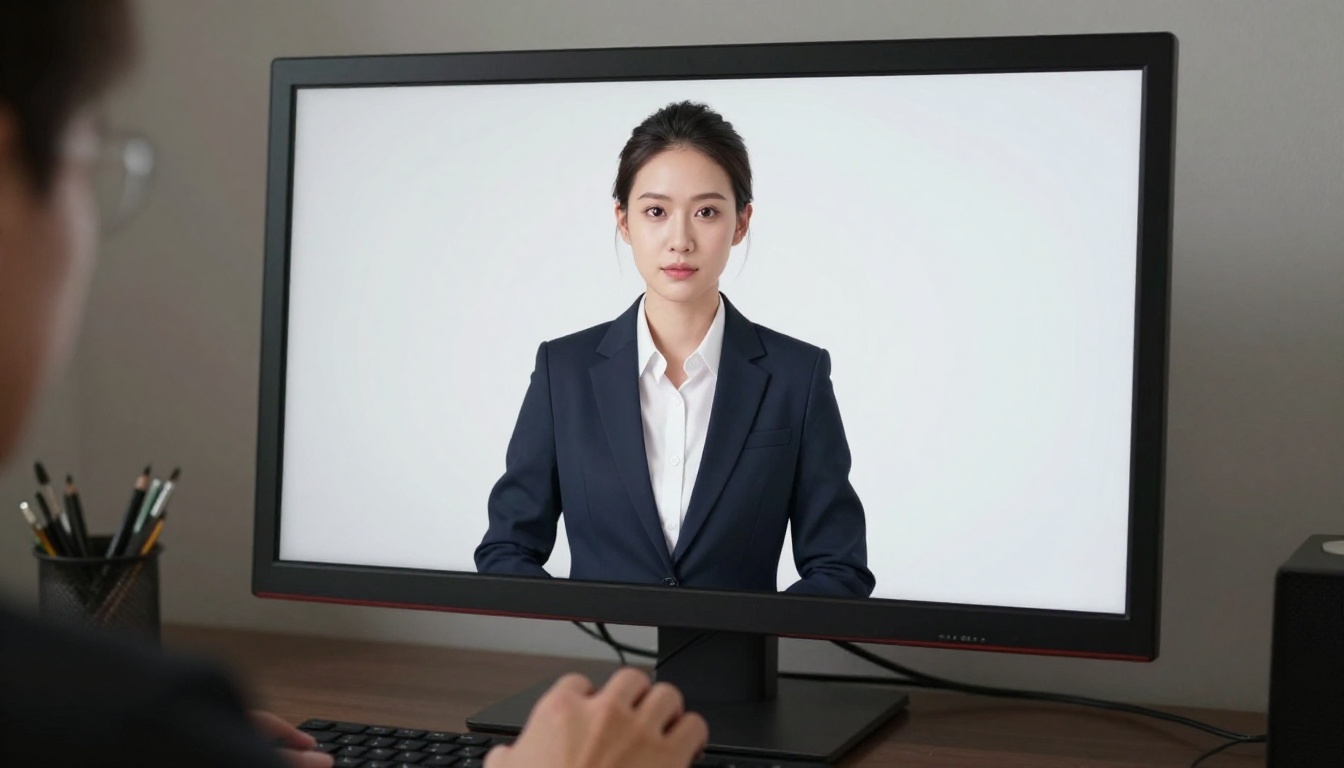 AI avatar displayed on professional studio monitor