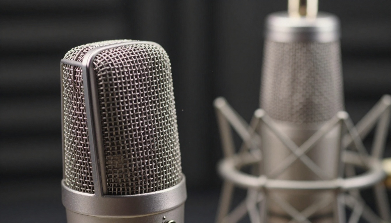 Professional podcast microphone in home studio