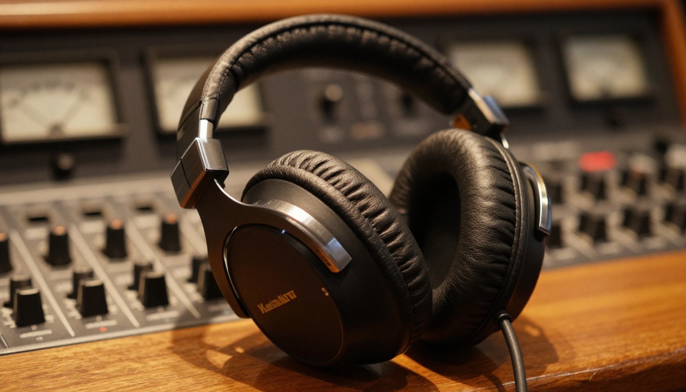 Studio headphones on mixing console