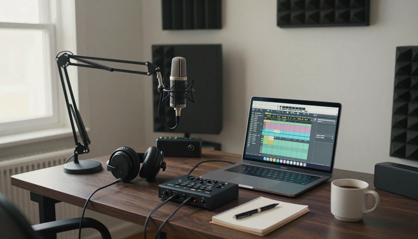 Complete podcast studio setup from above