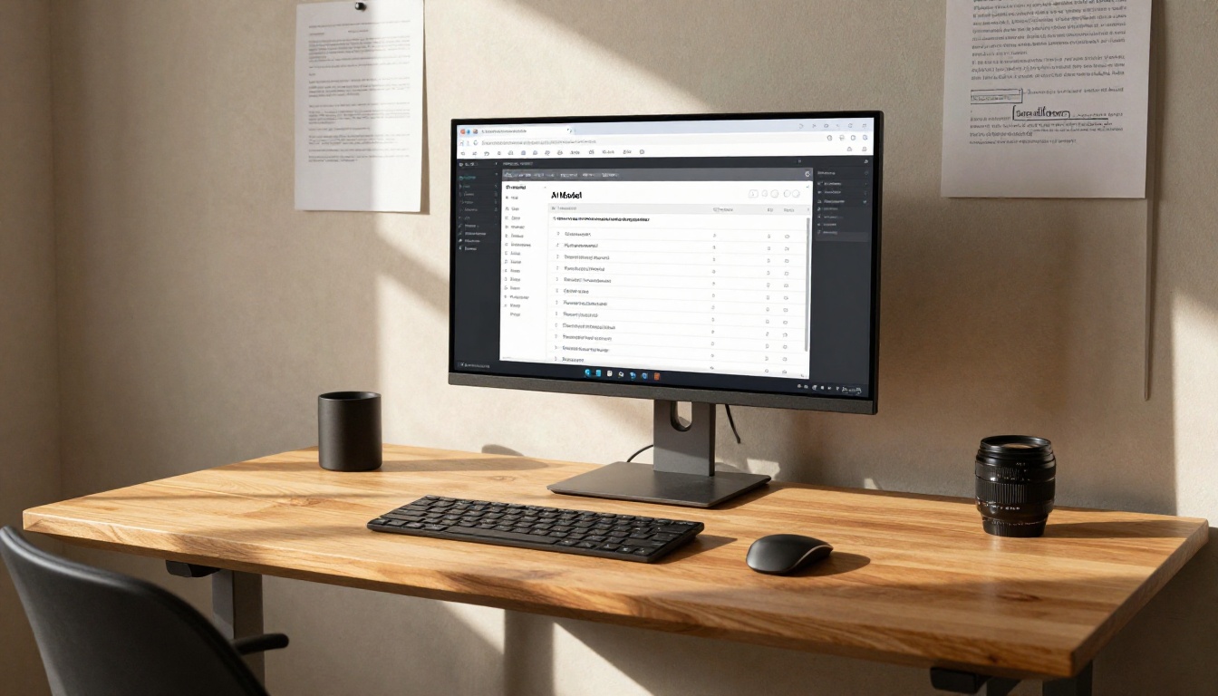 Developer at a standing desk comparing AI model benchmark results across multiple browser tabs