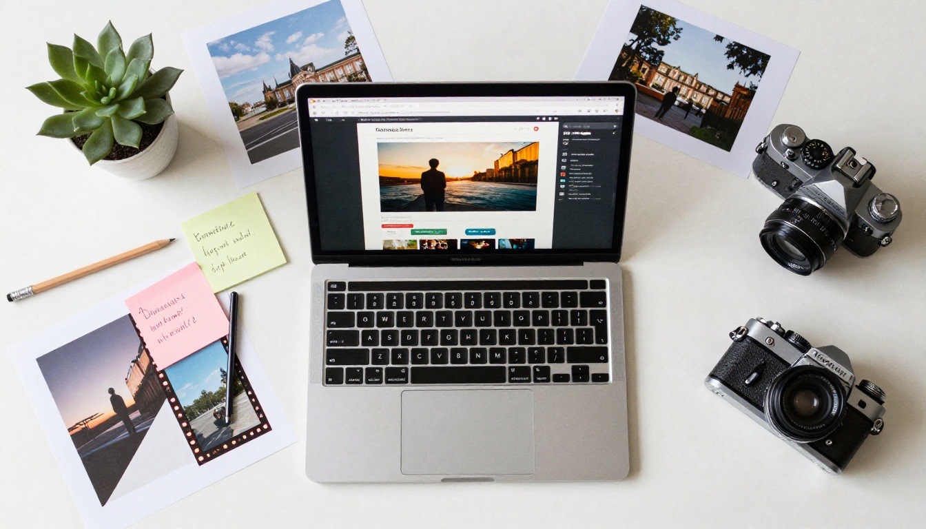 Creative desk with AI image generation interface