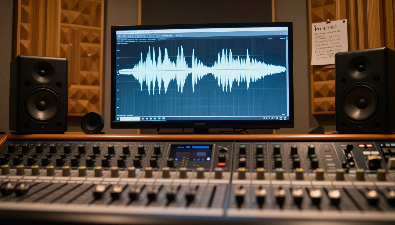 Audio waveform displayed on professional reference monitor