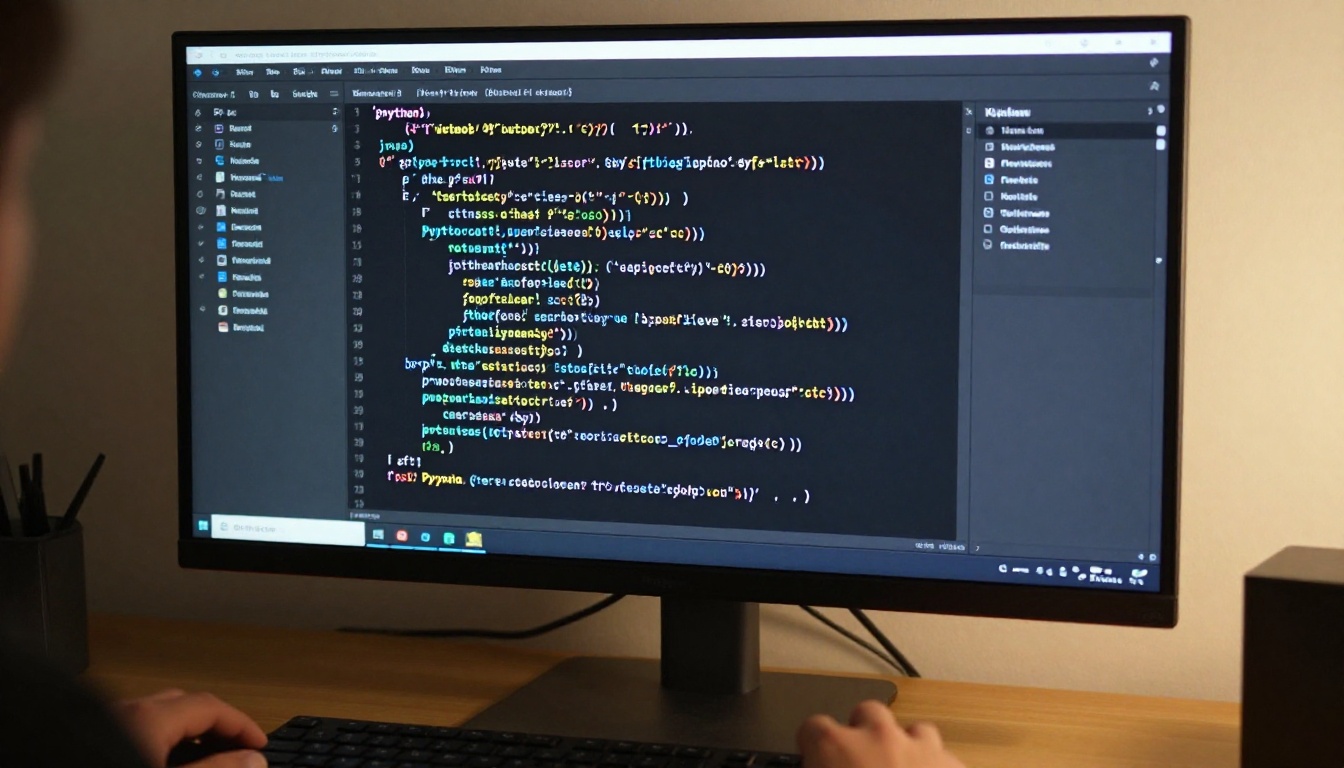 A close-up of a code-filled monitor in a developer's natural desk environment