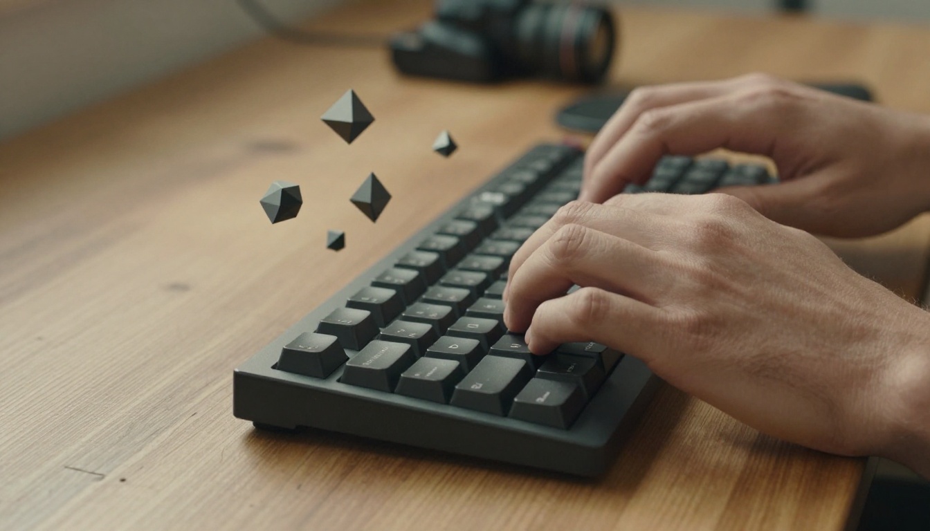 Hands at a keyboard working with 3D mesh objects