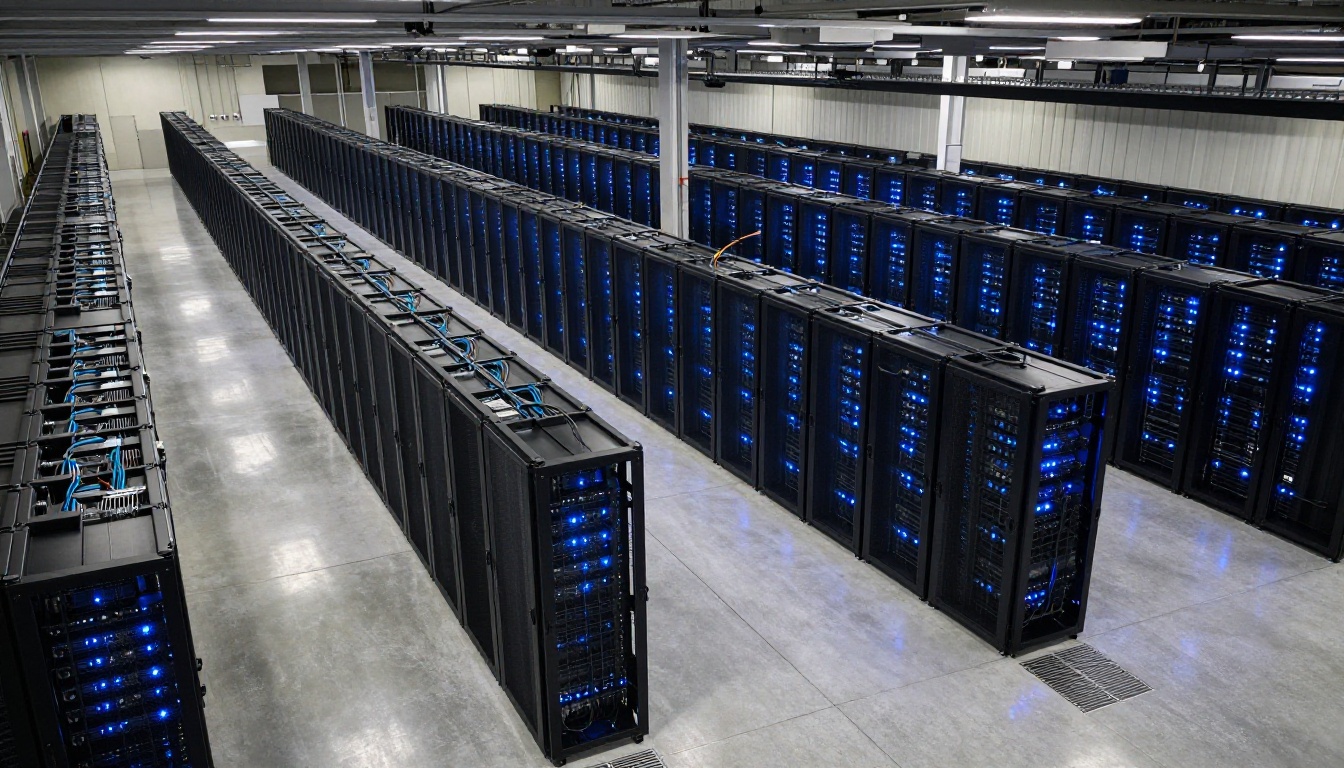 Aerial view of a data center powering AI model training at scale