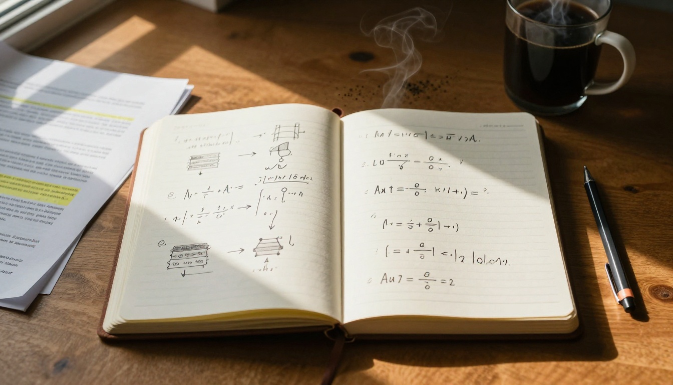 Notebook with mathematical equations for neural network training