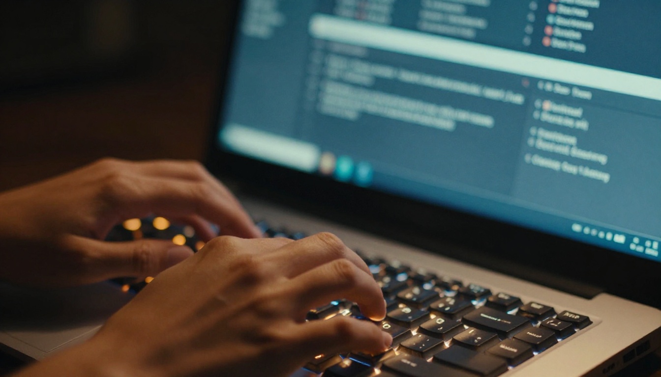 Professional using keyboard and development tools
