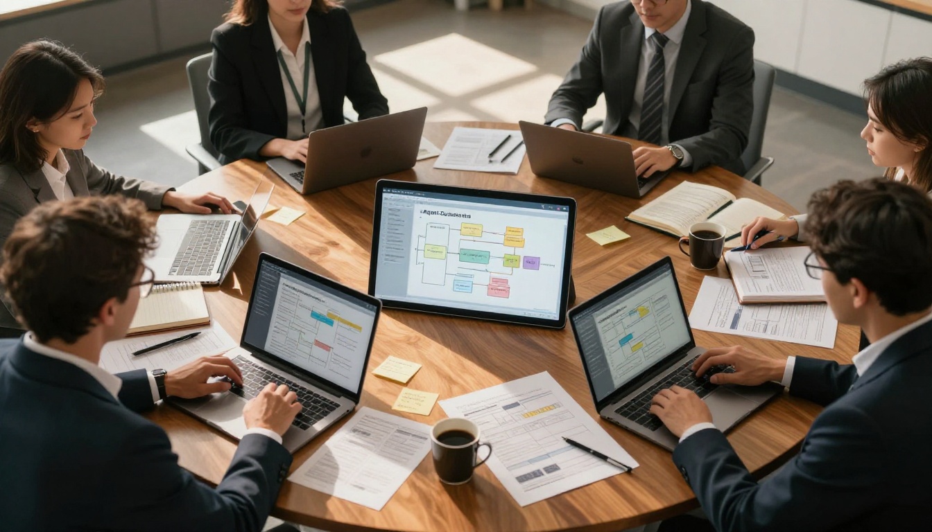 Multi-agent team collaboration around conference table