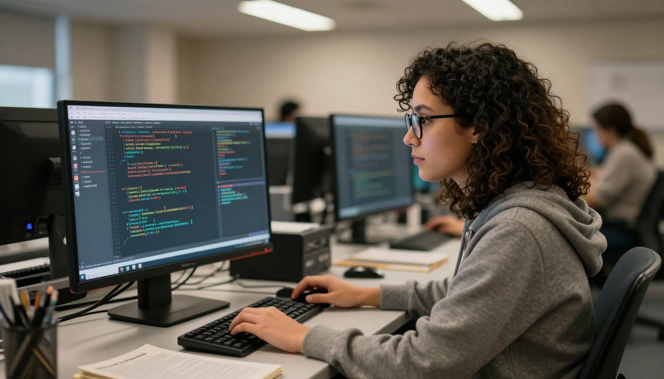 Software engineer working with LLM interface in computer lab
