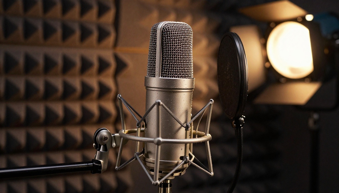 Professional microphone in recording studio