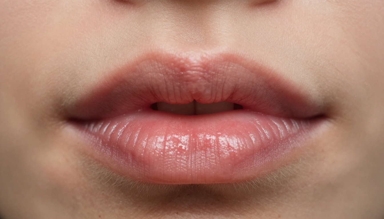 Close-up of human lips in macro detail