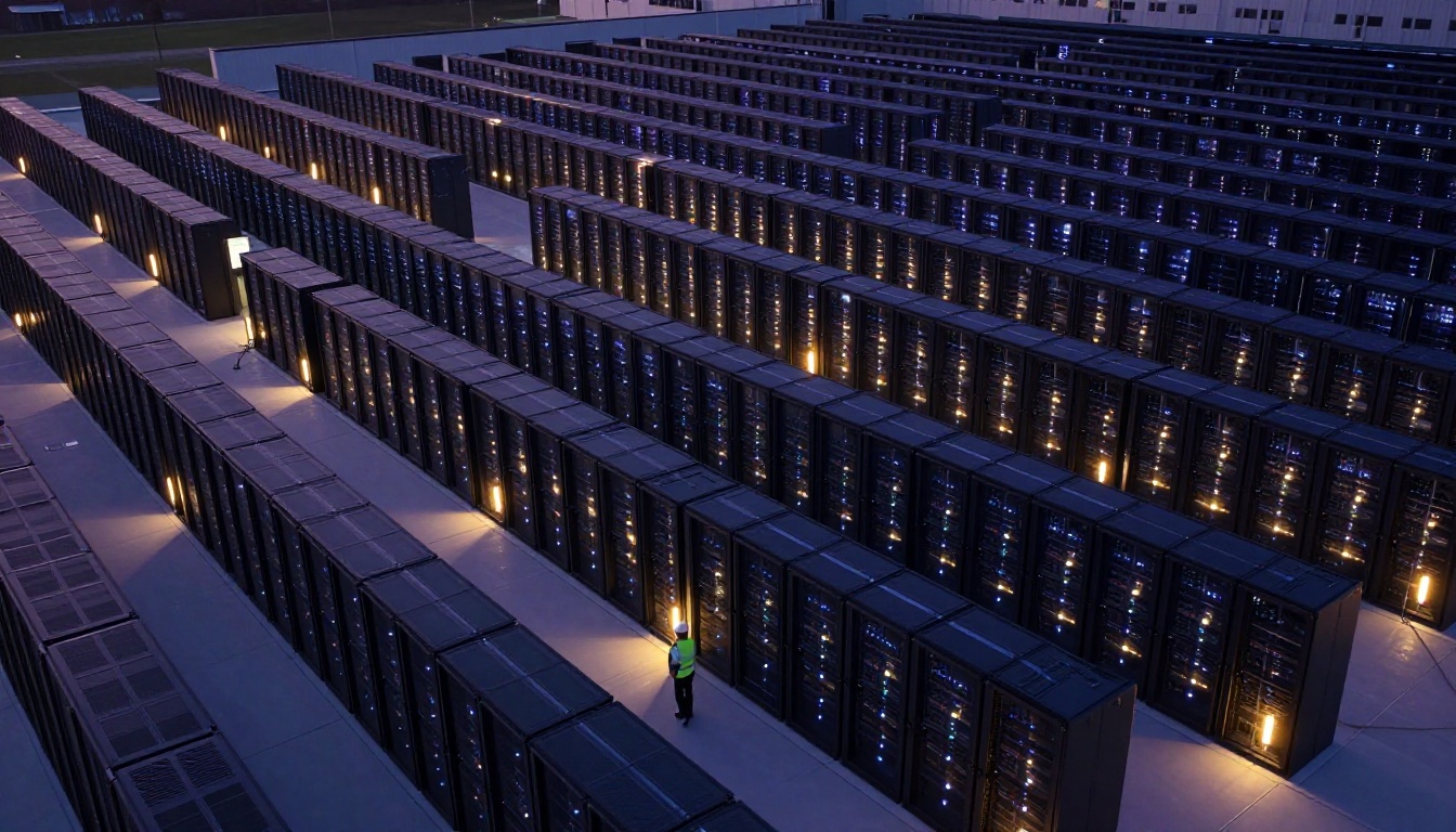 Aerial view of data center powering AI inference